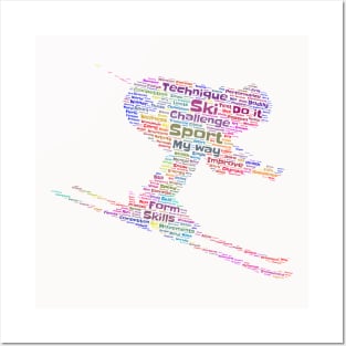 Skier Ski Silhouette Shape Text Word Cloud Posters and Art